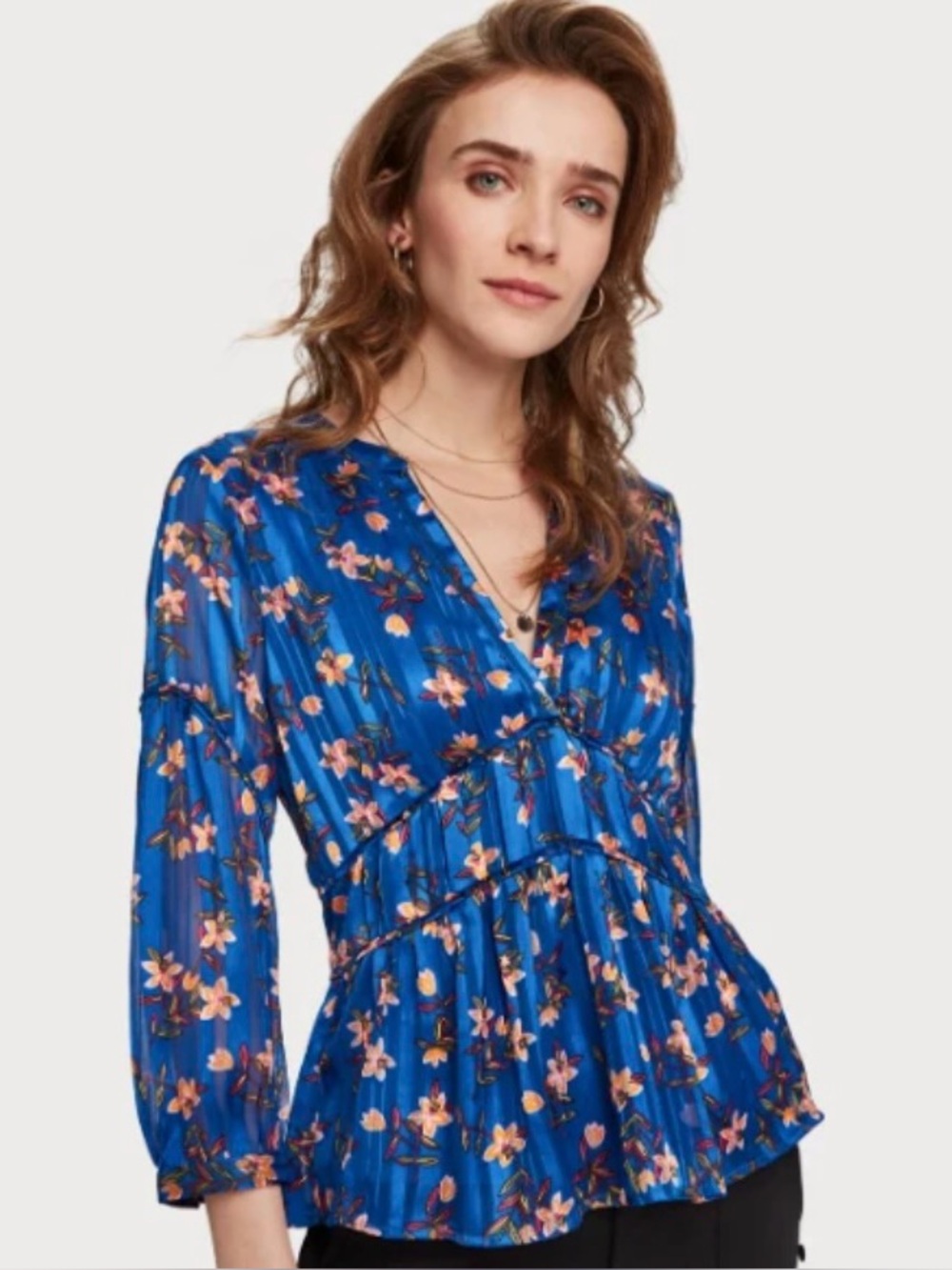 Scotch & Soda Royal Blue Floral V-Neck Blouse